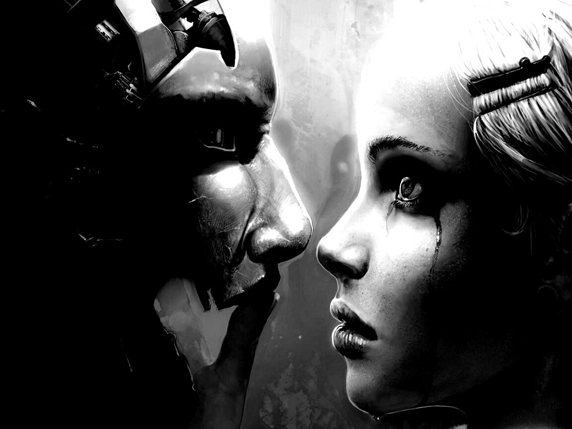 Девушка и робот обои