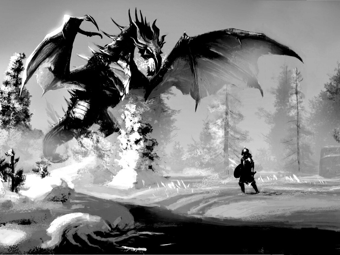 Скайрим: битва с ледяным драконом обои