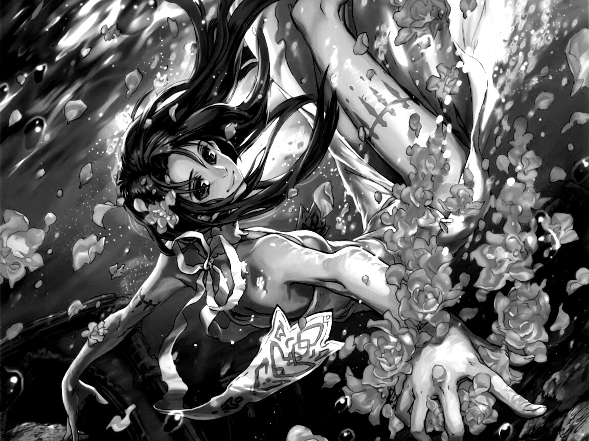 Девушка из аниме под водой обои