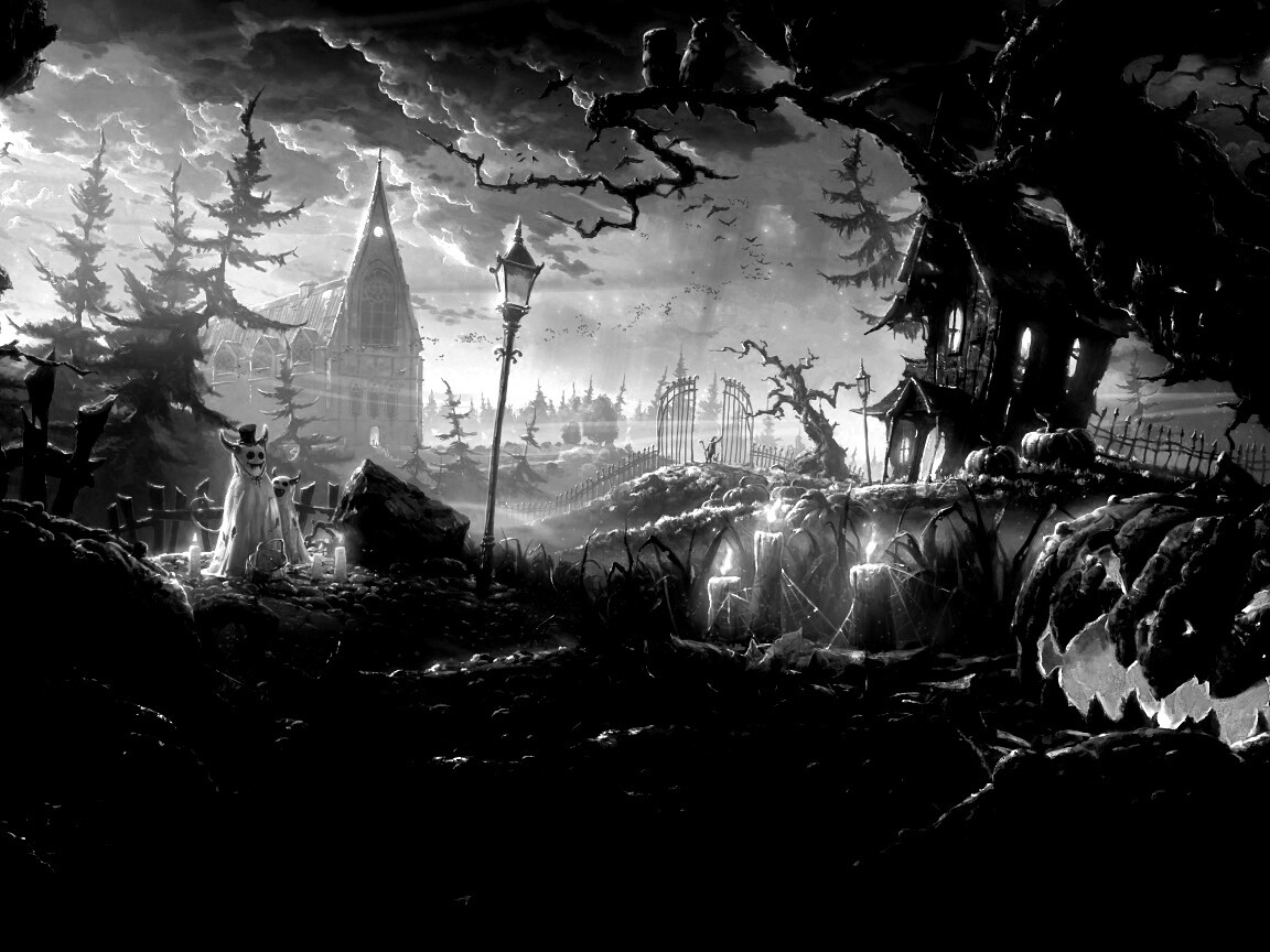 Страшный хэллоувинский пейзаж обои