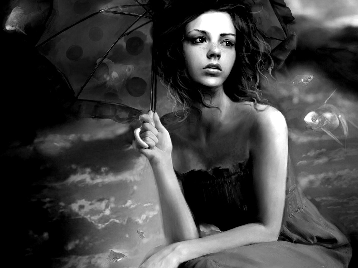Девушка с зонтиком обои