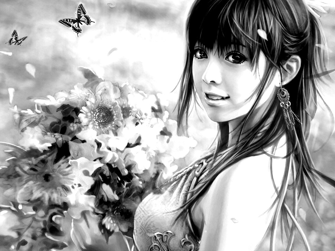 Девушка с цветами обои