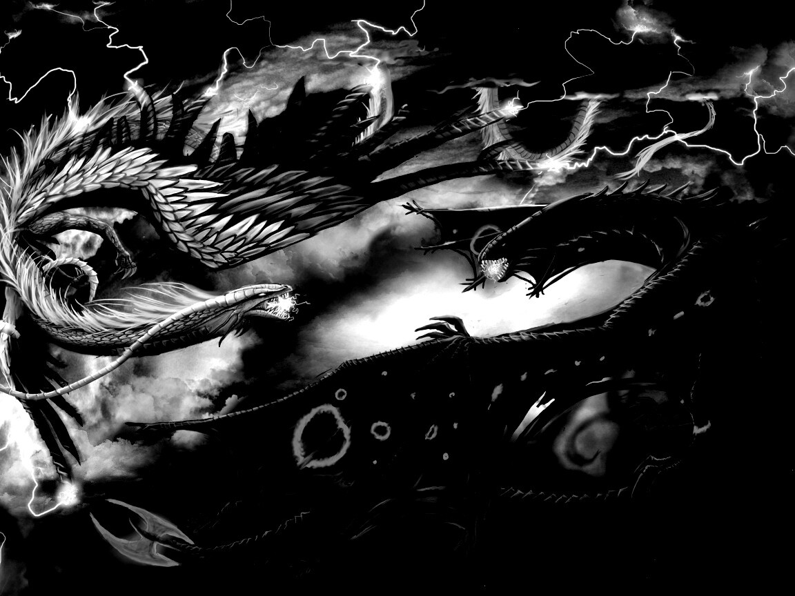 Живописная битва молнии и огня обои