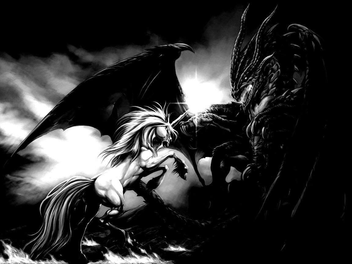 Дракон и единорог обои