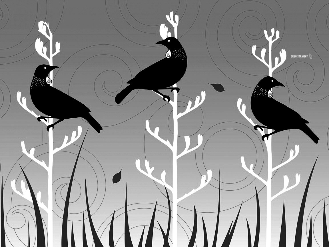 Векторные стилизованные птицы на ветках дерева обои