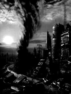 Торнадо в разрушенном городе обои