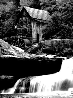 Дом, водяное колесо и водопад обои