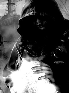 Сталкер с энергетическим артефактом в руках обои