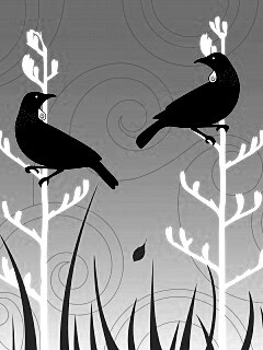 Векторные стилизованные птицы на ветках дерева обои