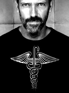 Доктор Хаус в футболке со змеями на трости обои