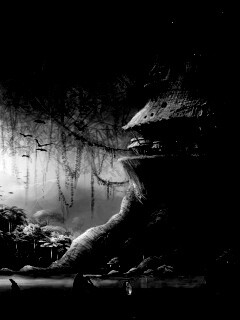 Город в стволе дерева обои