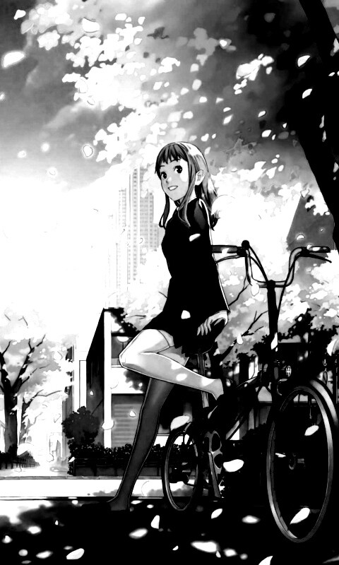 Японская школьница на велосипеде обои