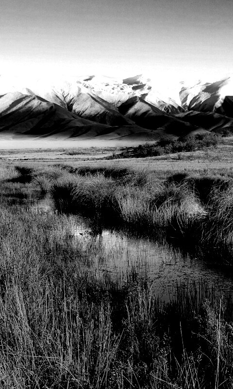 Болото и снежные горы обои