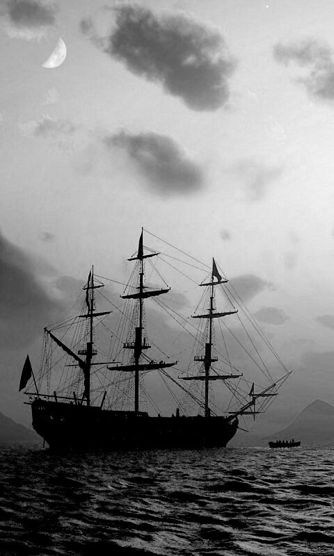 Трехпалубный парусный корабль на закате обои