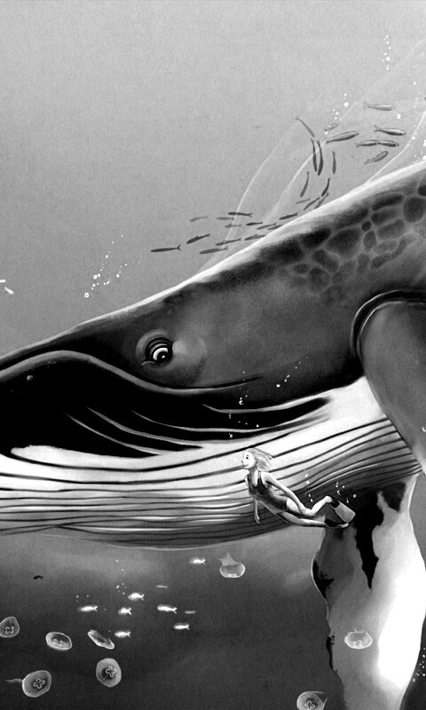 Кит и девушка обои