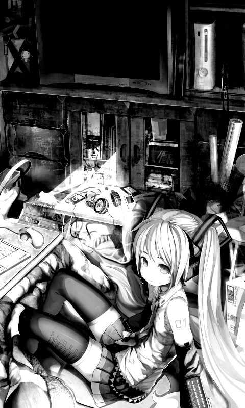 Хатсуне Мику в своей комнате обои