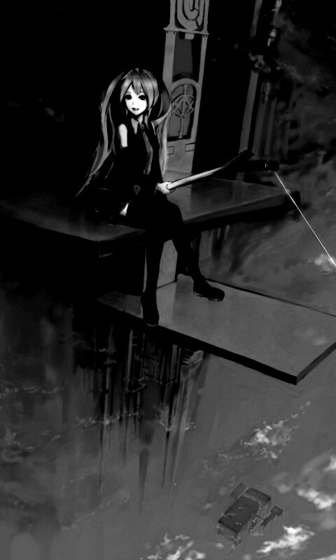 Хатсуне Мику с удочкой обои