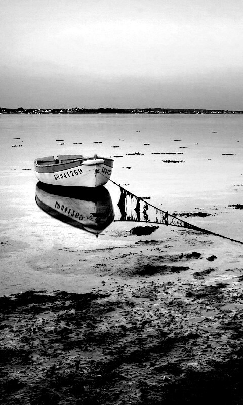 Лодка на илистом берегу обои