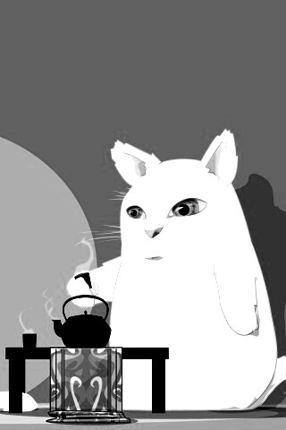 Кот пьет чай обои