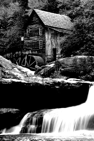 Дом, водяное колесо и водопад обои