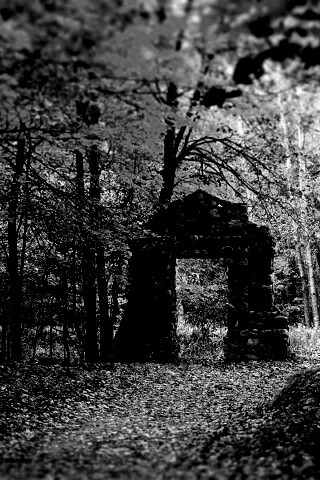 Каменная арка в осеннем лесу обои