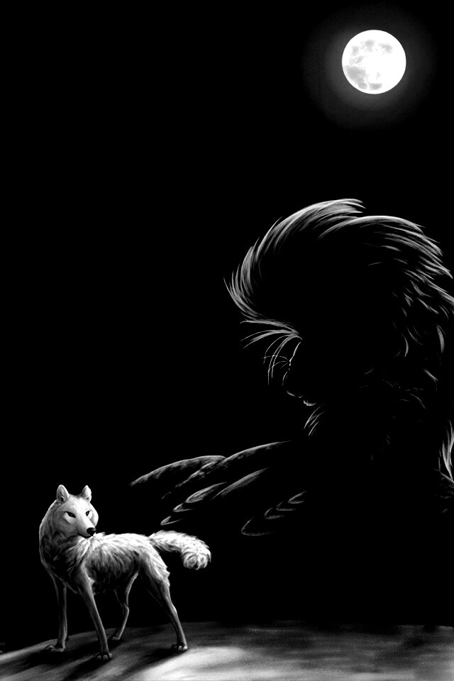 Волк и лев при луне обои