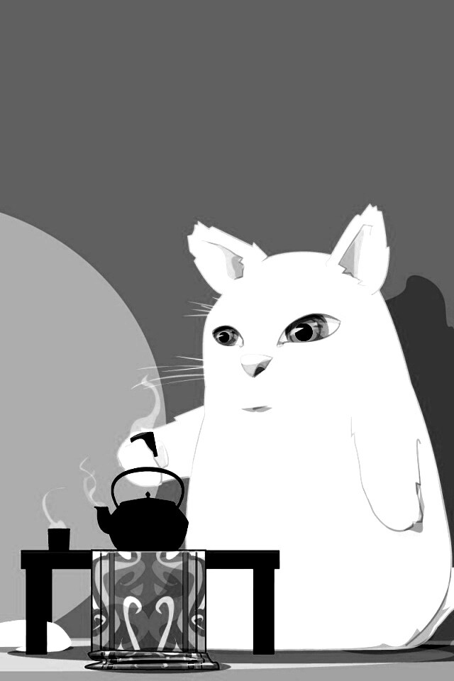 Кот пьет чай обои