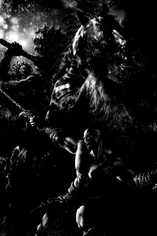 Кратос против огненного всадника обои