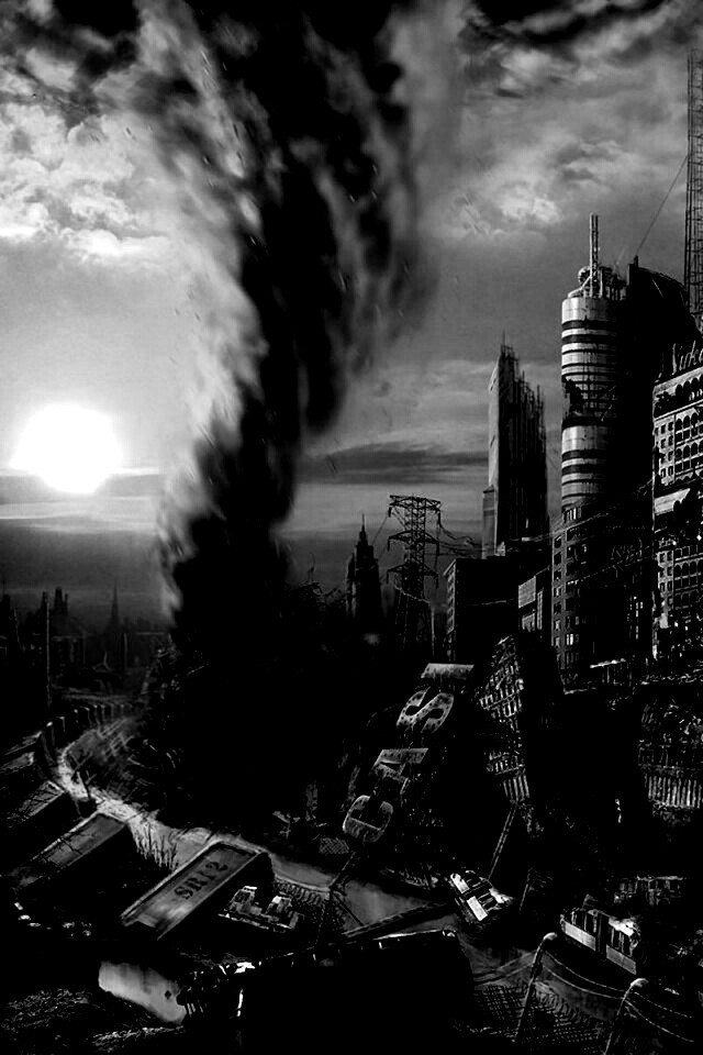 Торнадо в разрушенном городе обои