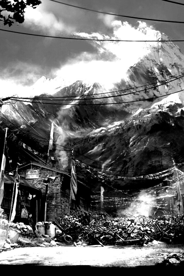 Загороженная улица в горах обои