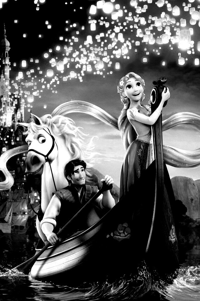 Рапунцель и Флин на лодке обои