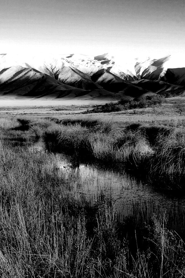 Болото и снежные горы обои