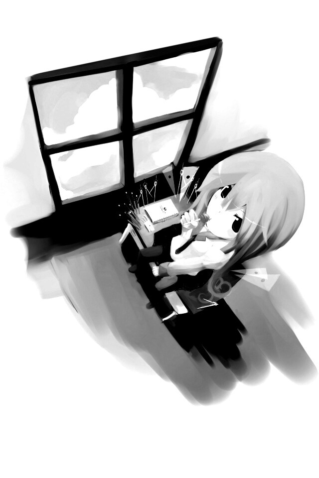 Школница с конфетой у окна обои