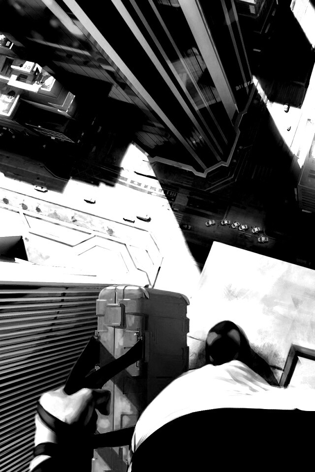 Фейт на краю небоскреба обои