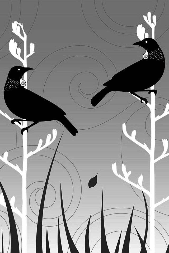 Векторные стилизованные птицы на ветках дерева обои