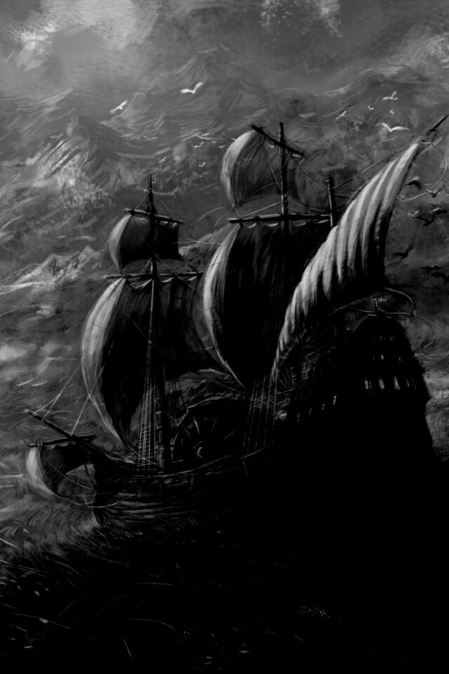 Корабль в море травы обои