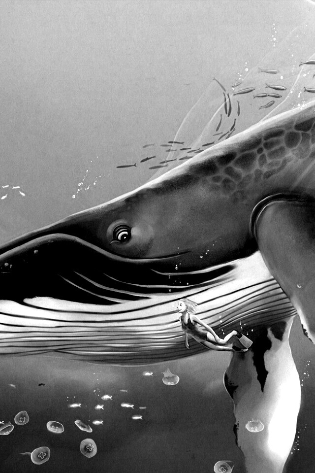 Кит и девушка обои