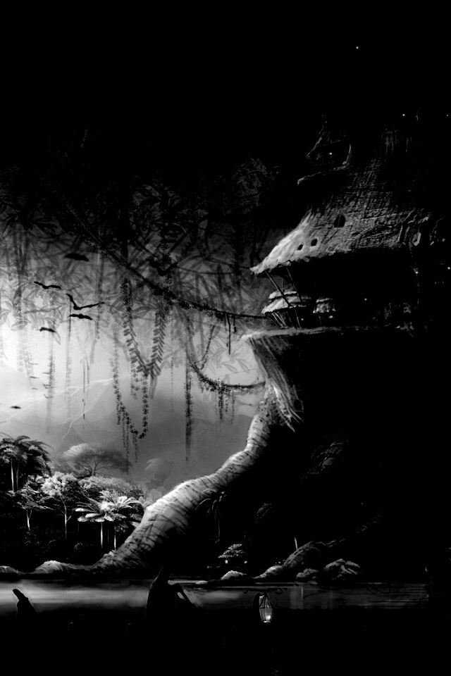 Город в стволе дерева обои