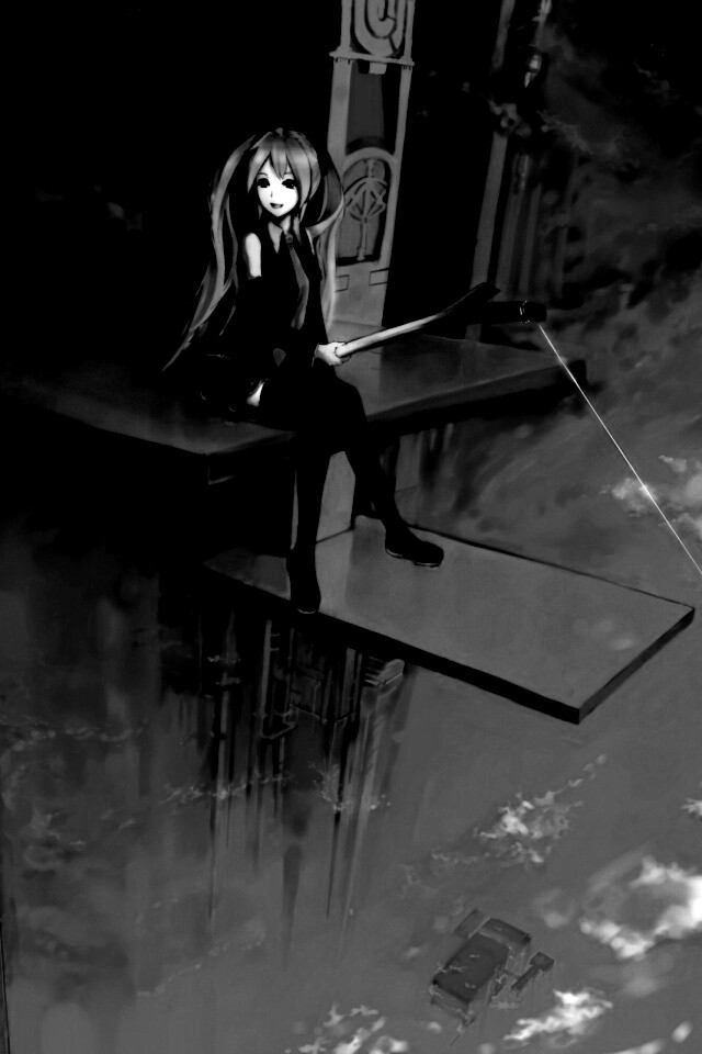 Хатсуне Мику с удочкой обои