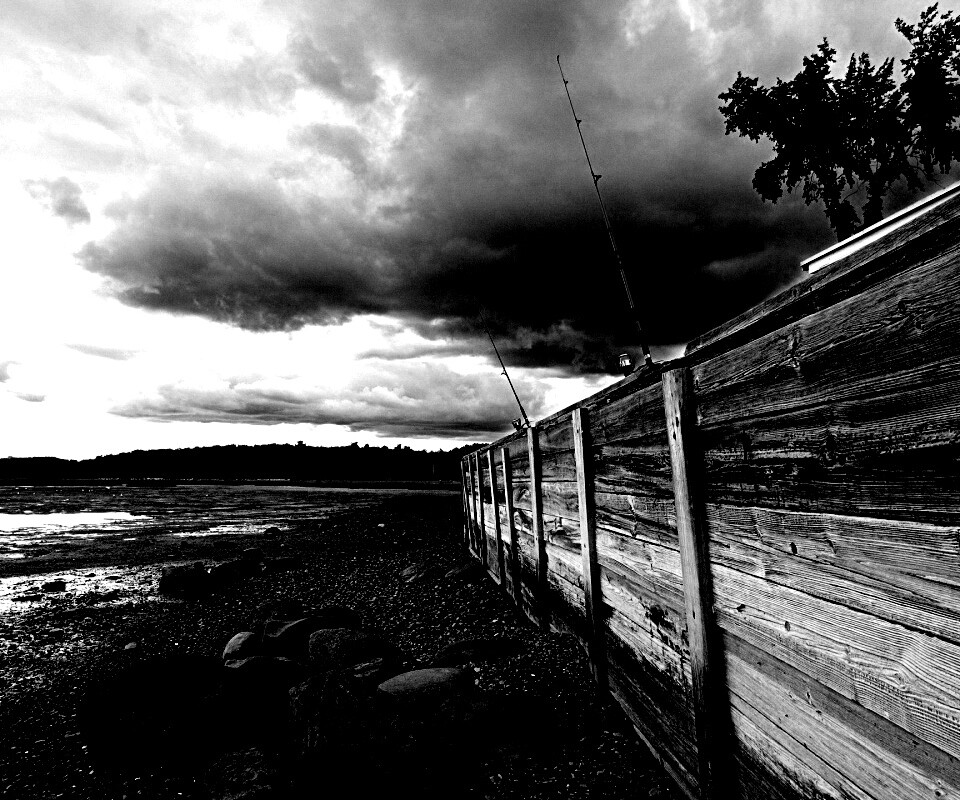 Отлив у деревянной набережной обои