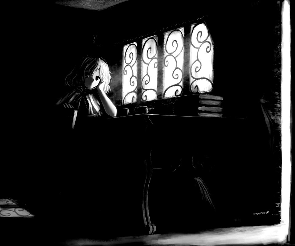 Девочка за столом с книгами обои