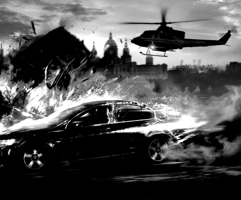 Погоня за горящей машиной обои