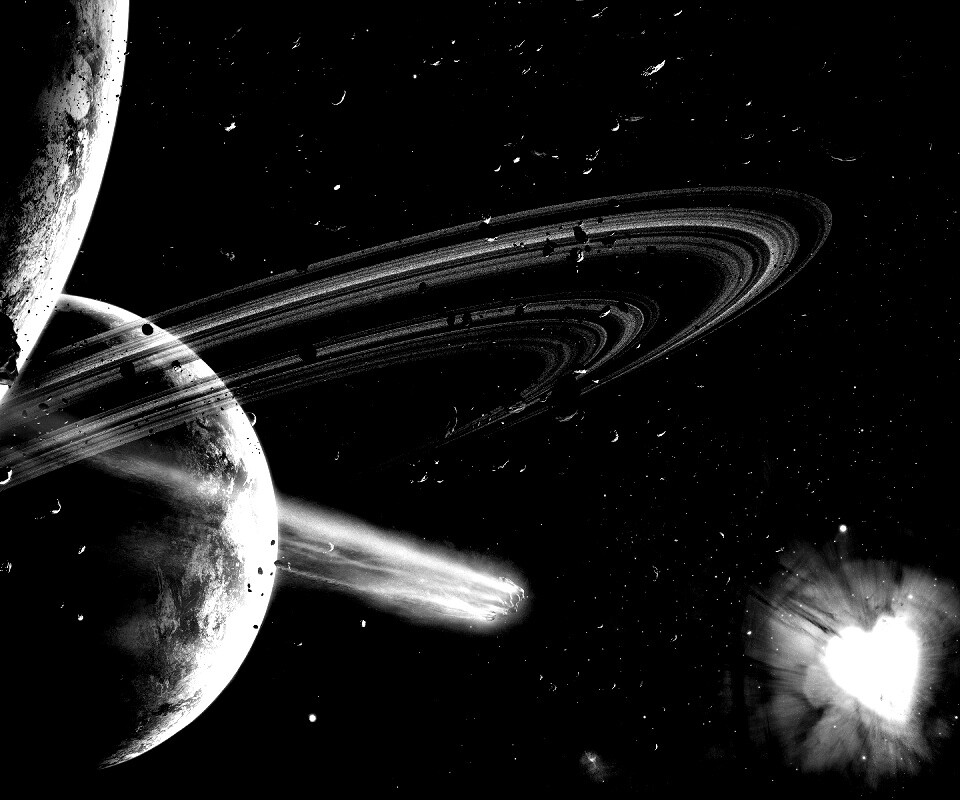 Голубой метеорит и туманность в виде сердца обои