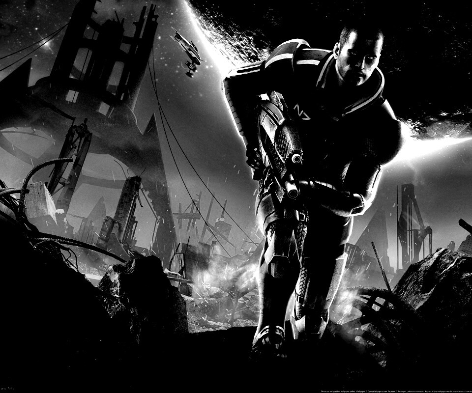 Капитан Шепард на руинах обои