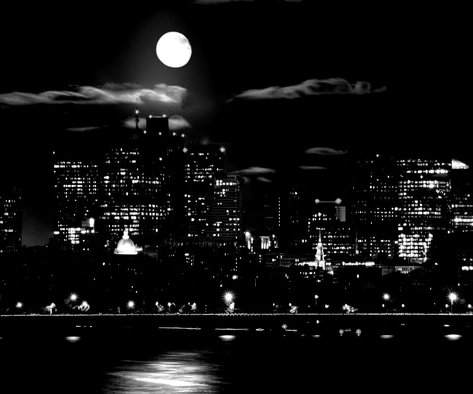 Луна над мегаполисом обои