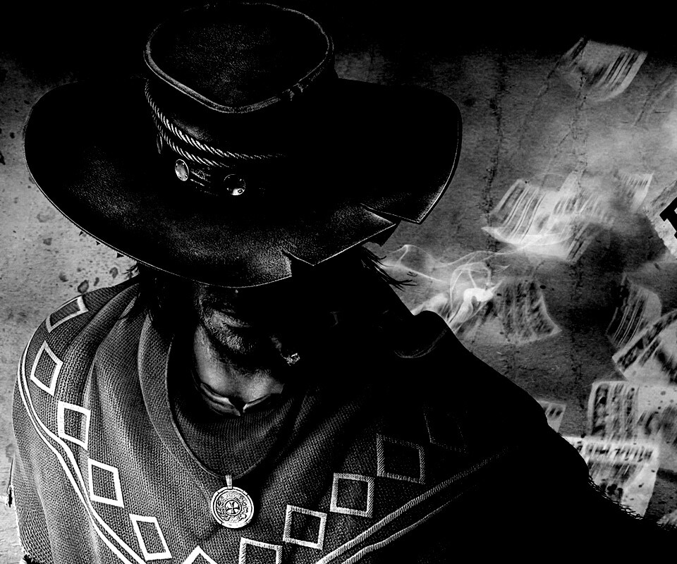 Мужик с сигарой в шляпе и пончо обои