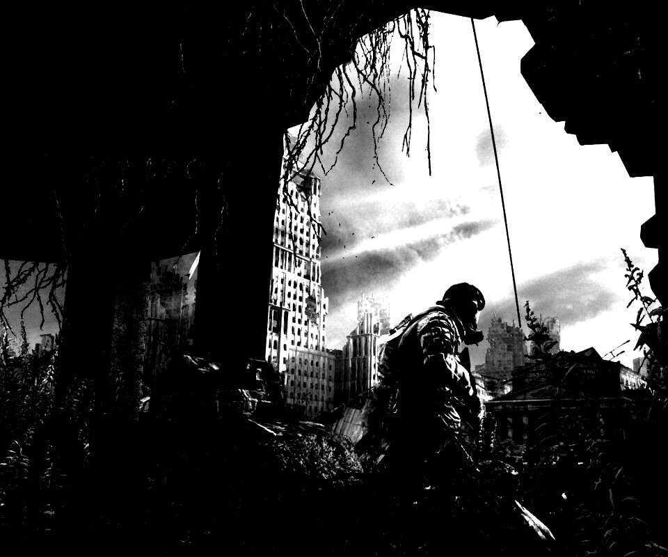 Сталкер в проломе стены обои