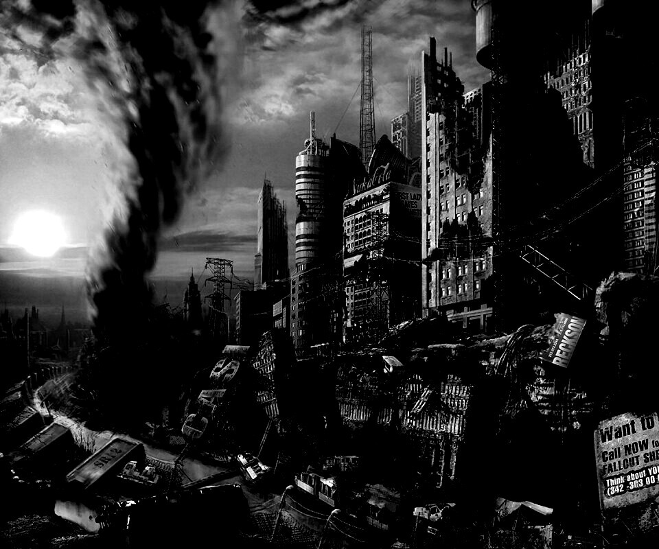 Торнадо в разрушенном городе обои