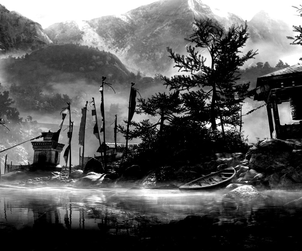 Каменистый берег в тумане обои