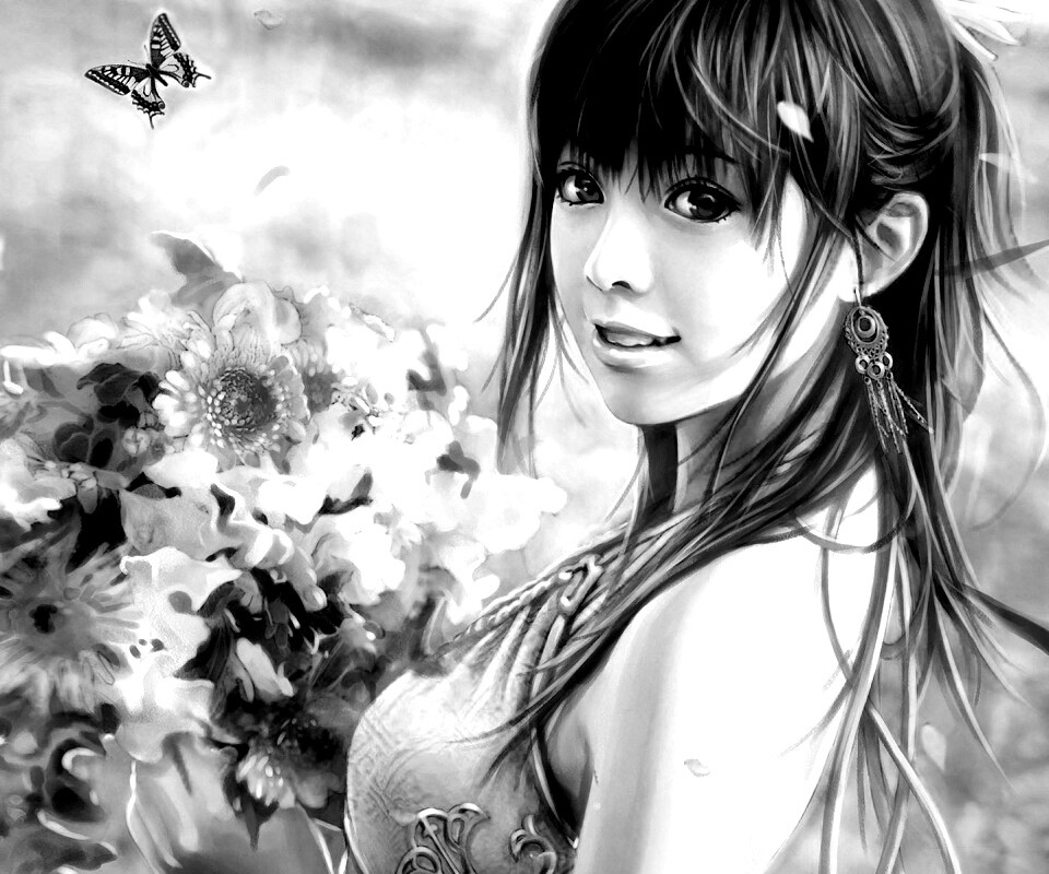 Девушка с цветами обои